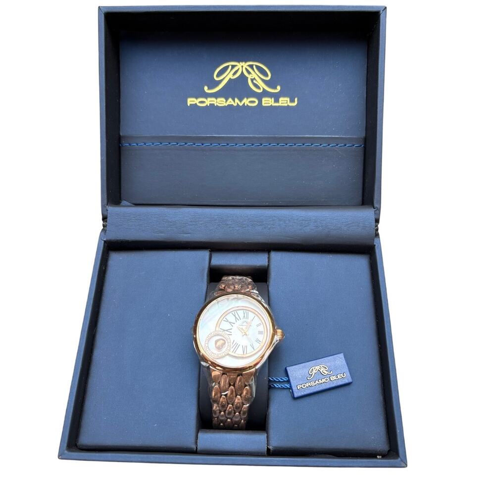 Porsamo Bleu Claire Diamond Mother of Pearl Rose Gold Watch NWT